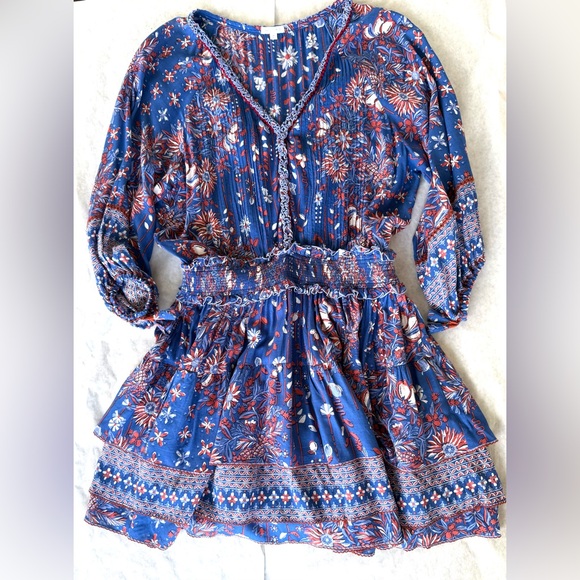 Poupette St. Barth Ariel mini dress in blue Riviera floral print Pristine new - Picture 2 of 11